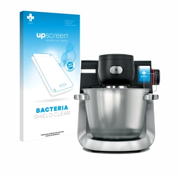 Face avant d’un emballage produit avec le logo de la marque upscreen. À côté, l’appareil Bosch MUM Serie 6 est représenté avec