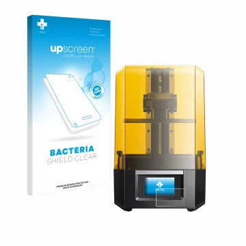 Face avant d’un emballage produit avec le logo de la marque upscreen. À côté, l’appareil Anycubic Photon Mono M5s est représen