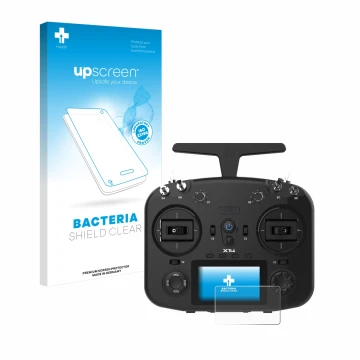 Face avant d’un emballage produit avec le logo de la marque upscreen. À côté, l’appareil FrSky TWIN X14 est représenté avec la