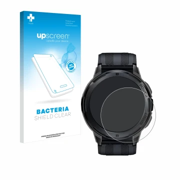 Face avant d’un emballage produit avec le logo de la marque upscreen. À côté, l’appareil Oukitel BT10 1.43