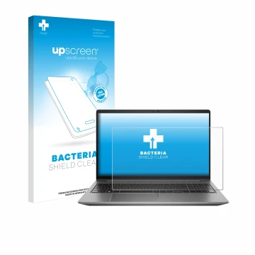Face avant d’un emballage produit avec le logo de la marque upscreen. À côté, l’appareil HP Zbook Power 15 G10 est représenté 