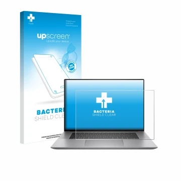 Face avant d’un emballage produit avec le logo de la marque upscreen. À côté, l’appareil HP Zbook Studio 16 G10 est représenté