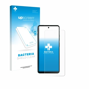 Face avant d’un emballage produit avec le logo de la marque upscreen. À côté, l’appareil Motorola Moto G04s est représenté ave