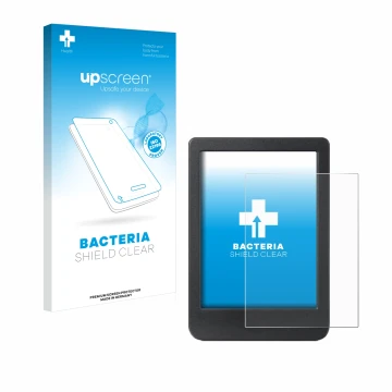 Face avant d’un emballage produit avec le logo de la marque upscreen. À côté, l’appareil Kobo Clara BW est représenté avec la 