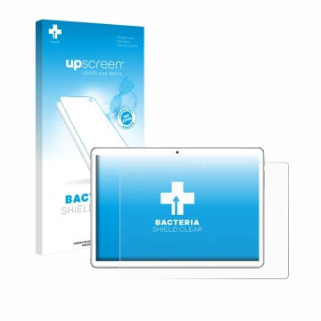 Face avant d’un emballage produit avec le logo de la marque upscreen. À côté, l’appareil niuniutab KT107 est représenté avec l