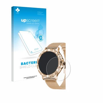 Face avant d’un emballage produit avec le logo de la marque upscreen. À côté, l’appareil walkbee Smartwatch 1.3