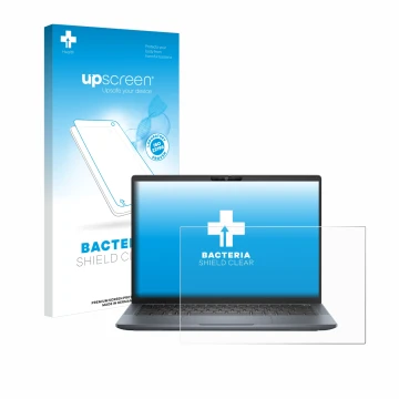 Face avant d’un emballage produit avec le logo de la marque upscreen. À côté, l’appareil Dell Latitude 7350 Laptop est représe