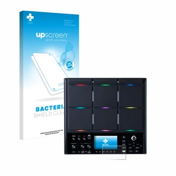 Face avant d’un emballage produit avec le logo de la marque upscreen. À côté, l’appareil Roland SPD-SX PRO est représenté avec