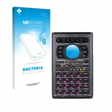 Face avant d’un emballage produit avec le logo de la marque upscreen. À côté, l’appareil Roland SP-404MKII est représenté avec