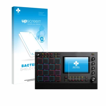 Face avant d’un emballage produit avec le logo de la marque upscreen. À côté, l’appareil Akai MPC Live II est représenté avec 