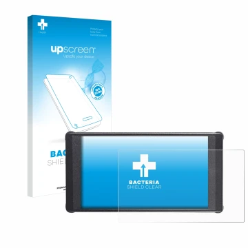 Face avant d’un emballage produit avec le logo de la marque upscreen. À côté, l’appareil Portkeys PT6 est représenté avec la p