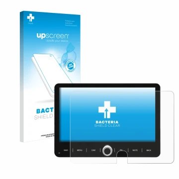 Face avant d’un emballage produit avec le logo de la marque upscreen. À côté, l’appareil Dynavin D9-T5TP est représenté avec l