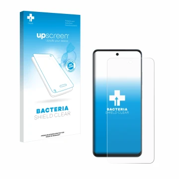 Face avant d’un emballage produit avec le logo de la marque upscreen. À côté, l’appareil Oppo A60 est représenté avec la prote