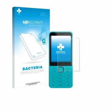 Face avant d’un emballage produit avec le logo de la marque upscreen. À côté, l’appareil Nokia 235 4G (2024) est représenté av
