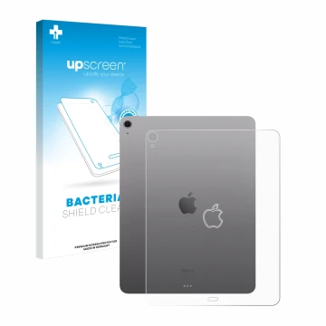 Face avant d’un emballage produit avec le logo de la marque upscreen. À côté, l’appareil Apple iPad Air 13