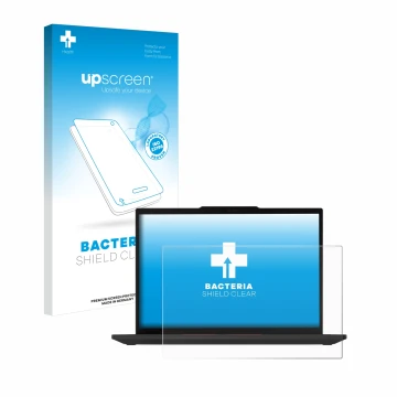 Face avant d’un emballage produit avec le logo de la marque upscreen. À côté, l’appareil Lenovo ThinkPad T14 Gen 5 est représe