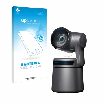 Face avant d’un emballage produit avec le logo de la marque upscreen. À côté, l’appareil OBSBOT Tail Air est représenté avec l