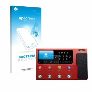 Face avant d’un emballage produit avec le logo de la marque upscreen. À côté, l’appareil Valeton GP-200R est représenté avec l