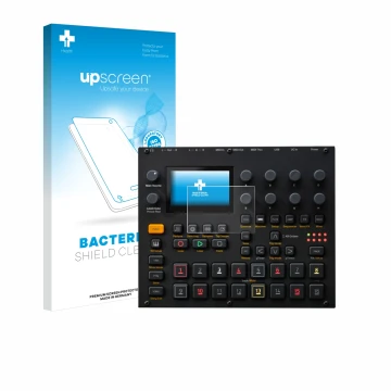 Face avant d’un emballage produit avec le logo de la marque upscreen. À côté, l’appareil Elektron Digitakt II est représenté a