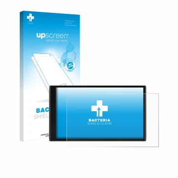 Face avant d’un emballage produit avec le logo de la marque upscreen. À côté, l’appareil Garmin CamperVan est représenté avec 