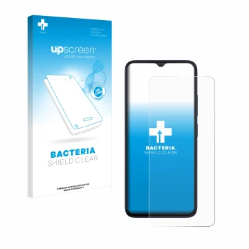 Face avant d’un emballage produit avec le logo de la marque upscreen. À côté, l’appareil Wiko T20 est représenté avec la prote