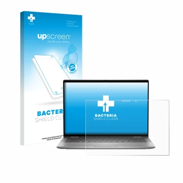 Face avant d’un emballage produit avec le logo de la marque upscreen. À côté, l’appareil Dell Latitude 7350 2-in-1 est représe