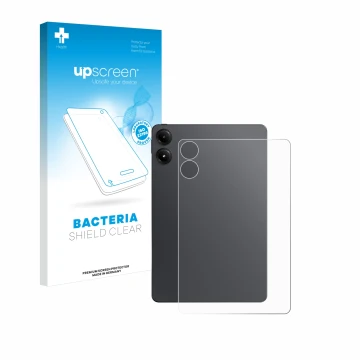 Face avant d’un emballage produit avec le logo de la marque upscreen. À côté, l’appareil Xiaomi Redmi Pad Pro (Arrière) est re