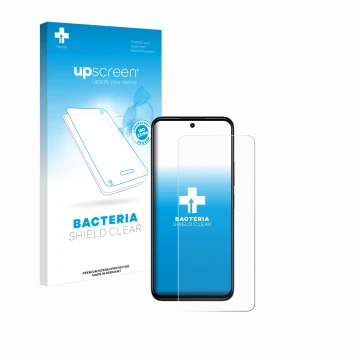 Face avant d’un emballage produit avec le logo de la marque upscreen. À côté, l’appareil Xiaomi Redmi 13 est représenté avec l
