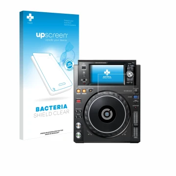 Face avant d’un emballage produit avec le logo de la marque upscreen. À côté, l’appareil Pioneer XDJ -1000MK2 est représenté a
