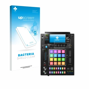 Face avant d’un emballage produit avec le logo de la marque upscreen. À côté, l’appareil Pioneer DJS -1000 est représenté avec