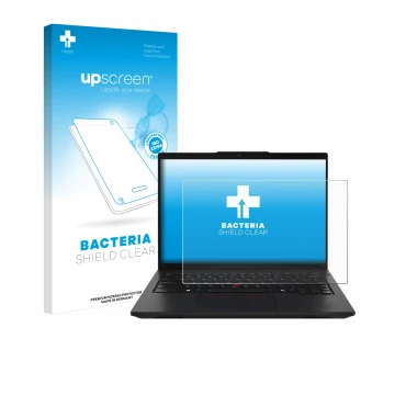 Face avant d’un emballage produit avec le logo de la marque upscreen. À côté, l’appareil Lenovo ThinkPad L14 Gen 5 est représe