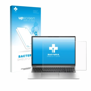 Face avant d’un emballage produit avec le logo de la marque upscreen. À côté, l’appareil HP EliteBook 840 G11 est représenté a