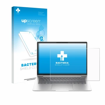 Face avant d’un emballage produit avec le logo de la marque upscreen. À côté, l’appareil HP EliteBook 645 G11 est représenté a