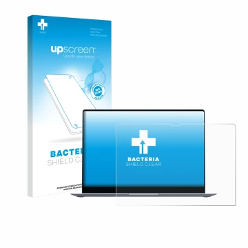 Face avant d’un emballage produit avec le logo de la marque upscreen. À côté, l’appareil Samsung Galaxy Book4 Edge 16