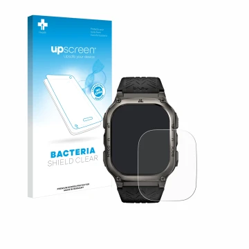 Face avant d’un emballage produit avec le logo de la marque upscreen. À côté, l’appareil Kospet Tank M3 est représenté avec la