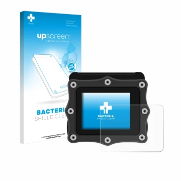 Face avant d’un emballage produit avec le logo de la marque upscreen. À côté, l’appareil Shearwater Perdix dive computer est r