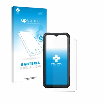 Face avant d’un emballage produit avec le logo de la marque upscreen. À côté, l’appareil Cubot King Kong X est représenté avec