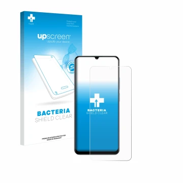 Face avant d’un emballage produit avec le logo de la marque upscreen. À côté, l’appareil realme C61 est représenté avec la pro