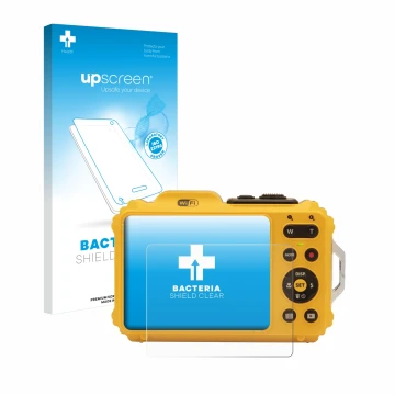 Face avant d’un emballage produit avec le logo de la marque upscreen. À côté, l’appareil Kodak Pixpro WPZ2 est représenté avec