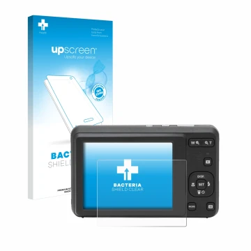 Face avant d’un emballage produit avec le logo de la marque upscreen. À côté, l’appareil Kodak Pixpro FZ55 est représenté avec