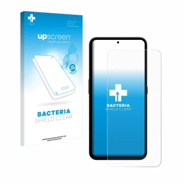 Face avant d’un emballage produit avec le logo de la marque upscreen. À côté, l’appareil Nothing CMF Phone 1 est représenté av