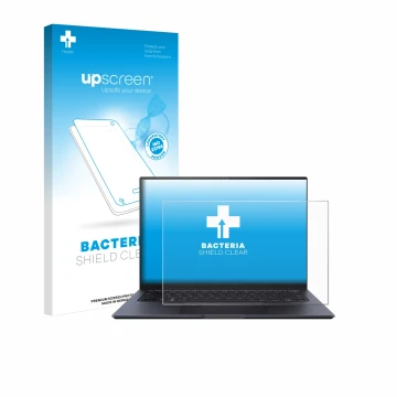 Face avant d’un emballage produit avec le logo de la marque upscreen. À côté, l’appareil ASUS ZenBook Pro 14 UX6404V est repré