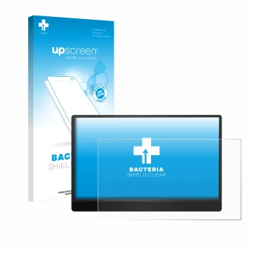 Face avant d’un emballage produit avec le logo de la marque upscreen. À côté, l’appareil MSI Pro MP161 E2 est représenté avec 