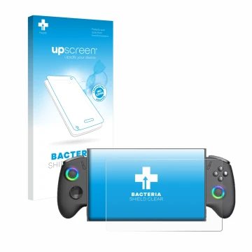 Face avant d’un emballage produit avec le logo de la marque upscreen. À côté, l’appareil OneXPlayer X1 Mini est représenté ave