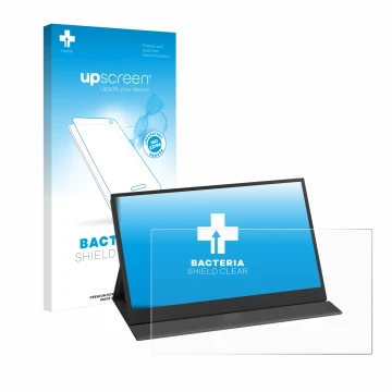 Face avant d’un emballage produit avec le logo de la marque upscreen. À côté, l’appareil Yodoit PTM15 15.6