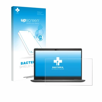 Face avant d’un emballage produit avec le logo de la marque upscreen. À côté, l’appareil Dell Latitude 3450 Laptop est représe
