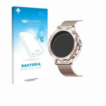 Face avant d’un emballage produit avec le logo de la marque upscreen. À côté, l’appareil Darmowade Smartwatch 1.2