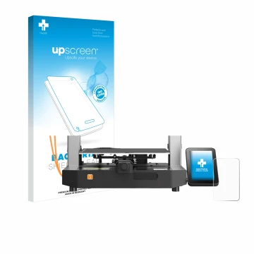 Face avant d’un emballage produit avec le logo de la marque upscreen. À côté, l’appareil Anycubic Kobra 3 est représenté avec 