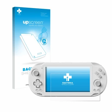 Face avant d’un emballage produit avec le logo de la marque upscreen. À côté, l’appareil AYN Odin 2 Mini est représenté avec l