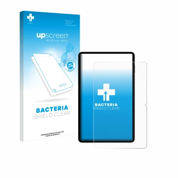 Face avant d’un emballage produit avec le logo de la marque upscreen. À côté, l’appareil Blackview Tab 18 est représenté avec 